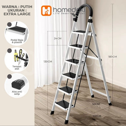 Pekanbaru Homedoki Tangga Rumah Lipat Tangga Besi Lipat 3/4 Step Household Steel Ladder/ Tangga Lipat Aluminium 4 Step Premium Ladder