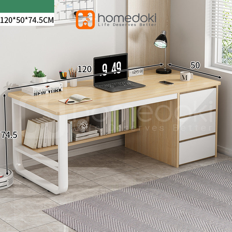 Pekanbaru Homedoki Meja Kantor/Meja Komputer/Meja Kantor Dengan Laci/Meja Kerja Minimalis/120Cm Meja Belajar