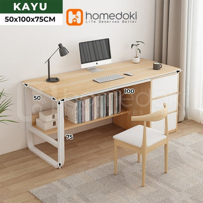 Pekanbaru Homedoki Meja Kantor/Meja Komputer/Meja Kantor Dengan Laci/Meja Kerja Minimalis/120Cm Meja Belajar
