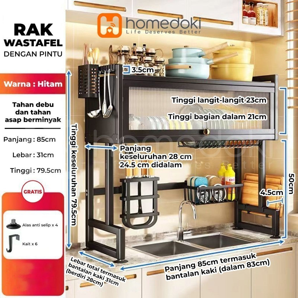 Pekanbaru Homedoki Rak Piring Wastafel / Rak Wastafel Dapur / Rak Di Atas Wastafel / Rak Piring Besi Dapur / Rak Penyimpanan Piring