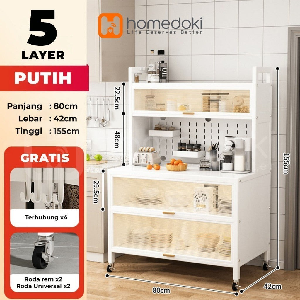 Pekanbaru Homedoki Lemari Dapur Minimalis/Rak Dapur/Lemari Piring/Rak Dapur Serbaguna/Rak Penyimpanan Dapur/Rak Piring Oven Microwave