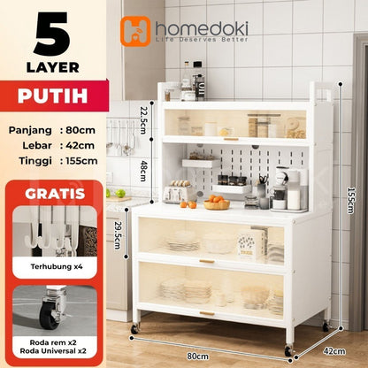 Pekanbaru Homedoki Lemari Dapur Minimalis/Rak Dapur/Lemari Piring/Rak Dapur Serbaguna/Rak Penyimpanan Dapur/Rak Piring Oven Microwave
