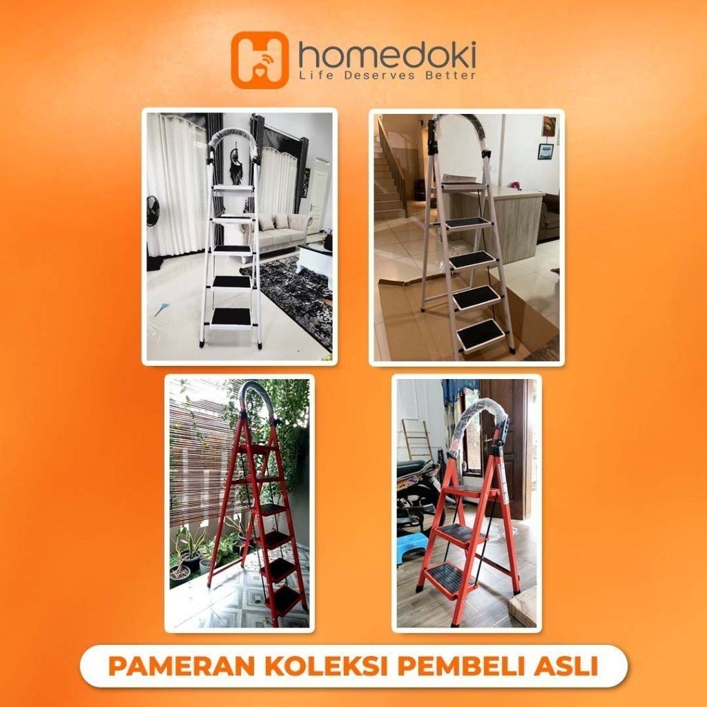 Pekanbaru Homedoki Tangga Rumah Lipat Tangga Besi Lipat 3/4 Step Household Steel Ladder/ Tangga Lipat Aluminium 4 Step Premium Ladder