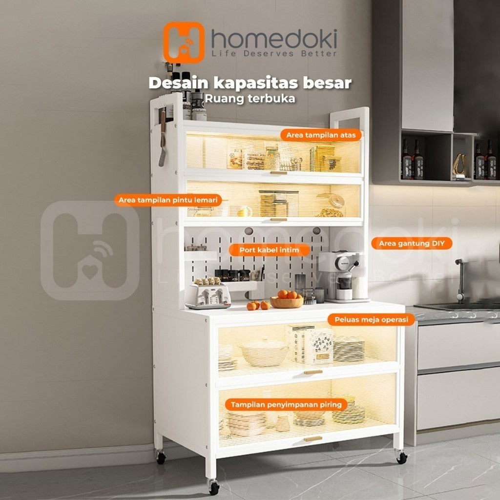 Pekanbaru Homedoki Lemari Dapur Minimalis/Rak Dapur/Lemari Piring/Rak Dapur Serbaguna/Rak Penyimpanan Dapur/Rak Piring Oven Microwave