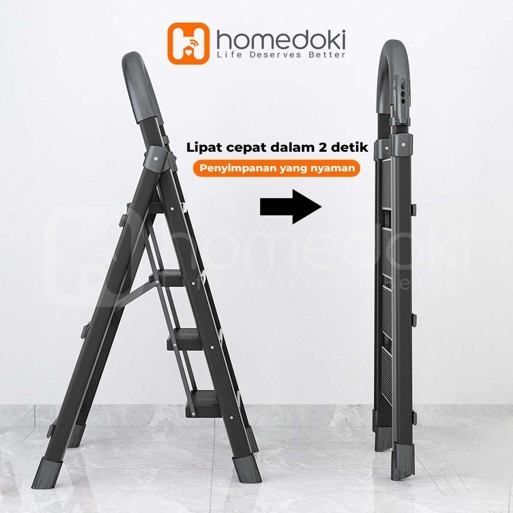 Pekanbaru Homedoki Tangga Rumah Lipat Tangga Besi Lipat 3/4 Step Household Steel Ladder/ Tangga Lipat Aluminium 4 Step Premium Ladder