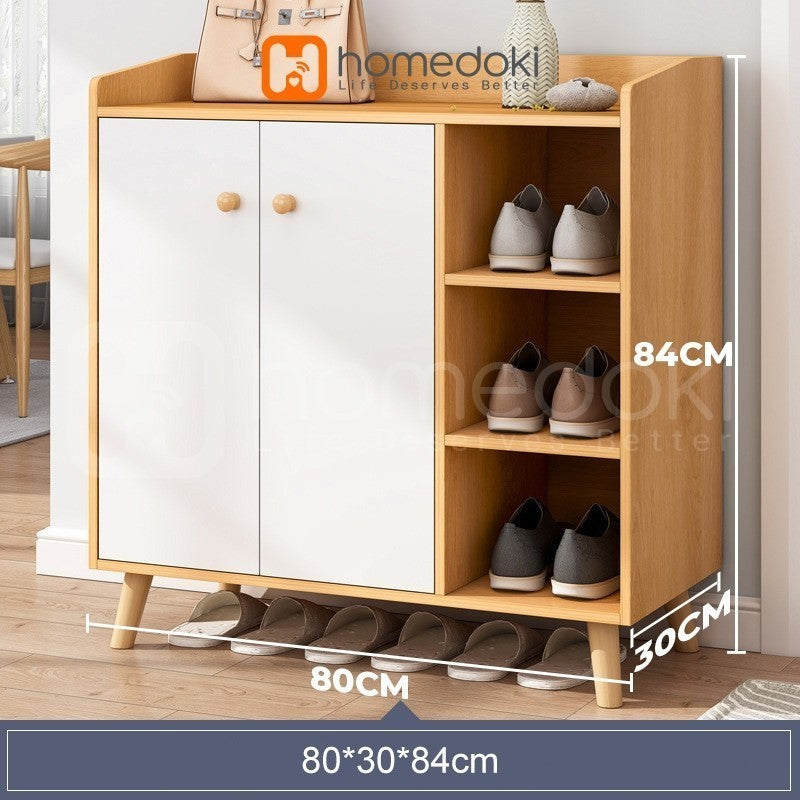 Pekanbaru Homedoki Lemari Sepatu Susun Minimalis / Rak Sepatu Kapasitas Besar/ /Rak Sepatu Kayu Anti Debu Lemari Minimalis