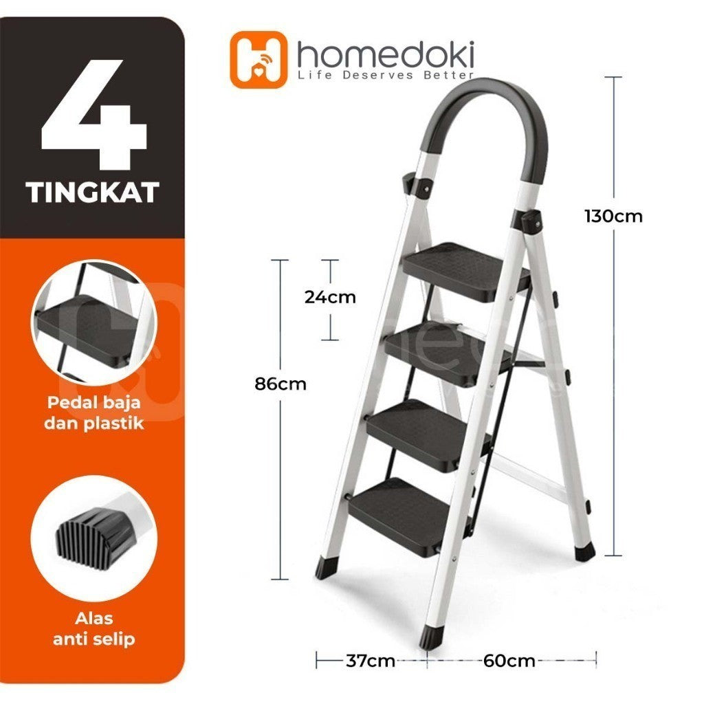 Pekanbaru Homedoki Tangga Rumah Lipat Tangga Besi Lipat 3/4 Step Household Steel Ladder/ Tangga Lipat Aluminium 4 Step Premium Ladder