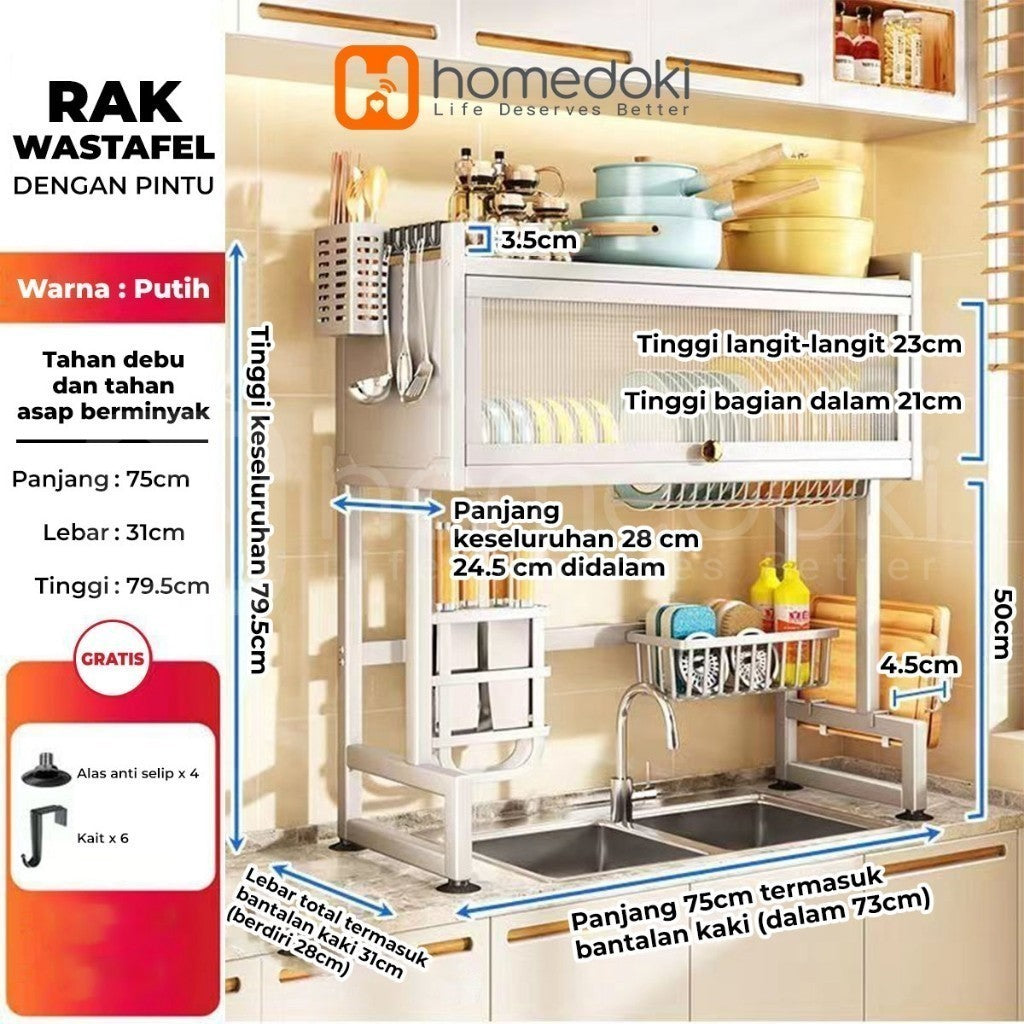 Pekanbaru Homedoki Rak Piring Wastafel / Rak Wastafel Dapur / Rak Di Atas Wastafel / Rak Piring Besi Dapur / Rak Penyimpanan Piring