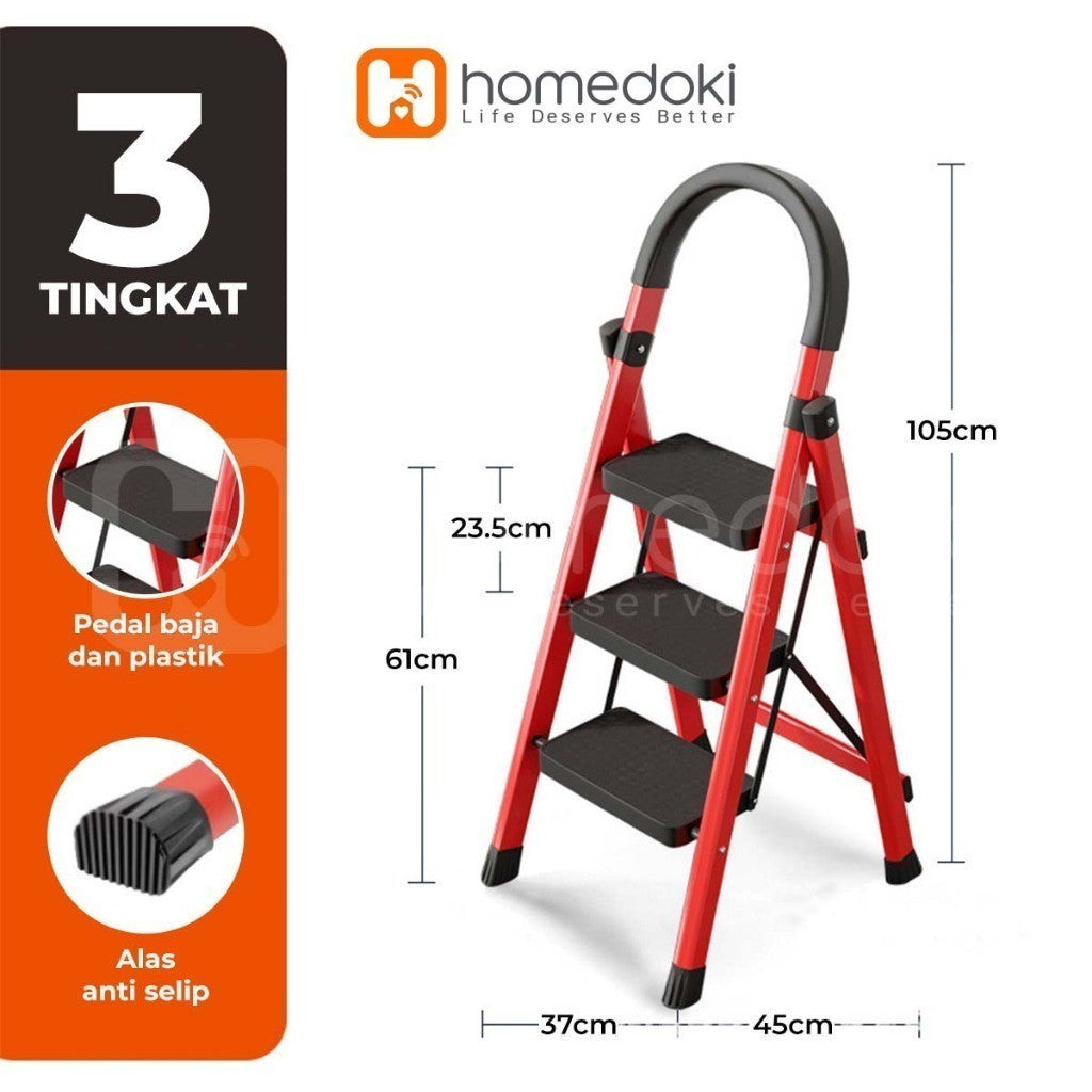 Pekanbaru Homedoki Tangga Rumah Lipat Tangga Besi Lipat 3/4 Step Household Steel Ladder/ Tangga Lipat Aluminium 4 Step Premium Ladder