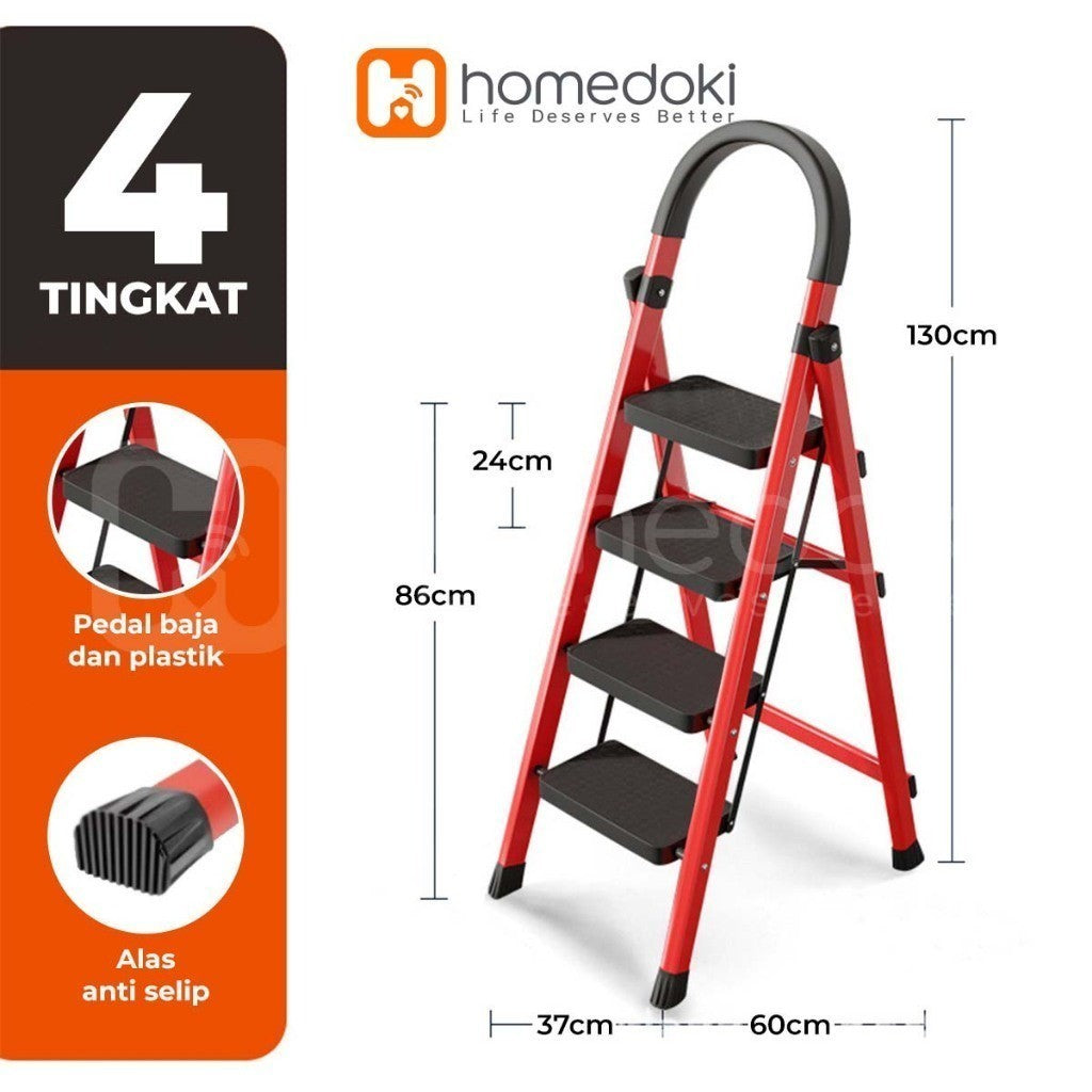 Pekanbaru Homedoki Tangga Rumah Lipat Tangga Besi Lipat 3/4 Step Household Steel Ladder/ Tangga Lipat Aluminium 4 Step Premium Ladder