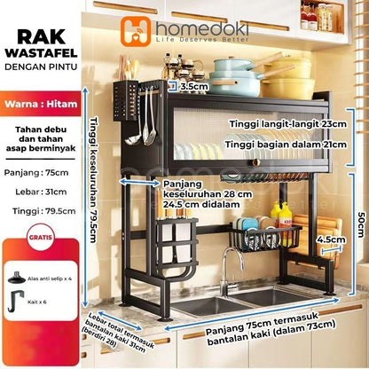 Pekanbaru Homedoki Rak Piring Wastafel / Rak Wastafel Dapur / Rak Di Atas Wastafel / Rak Piring Besi Dapur / Rak Penyimpanan Piring