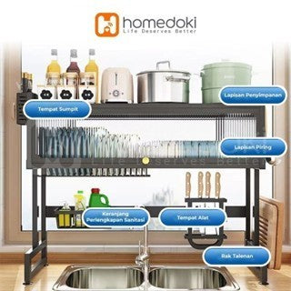 Pekanbaru Homedoki Rak Piring Wastafel / Rak Wastafel Dapur / Rak Di Atas Wastafel / Rak Piring Besi Dapur / Rak Penyimpanan Piring