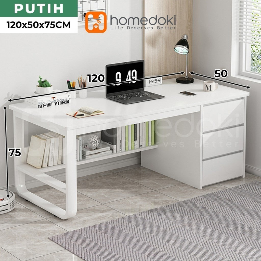 Pekanbaru Homedoki Meja Kantor/Meja Komputer/Meja Kantor Dengan Laci/Meja Kerja Minimalis/120Cm Meja Belajar