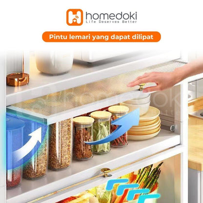 Pekanbaru Homedoki Rak Piring Tertutup / Rak Dapur / Lemari Piring/ Rak Susun Serbaguna  / Rak Penyimpanan Multi-Layer Dengan Roda Pintu