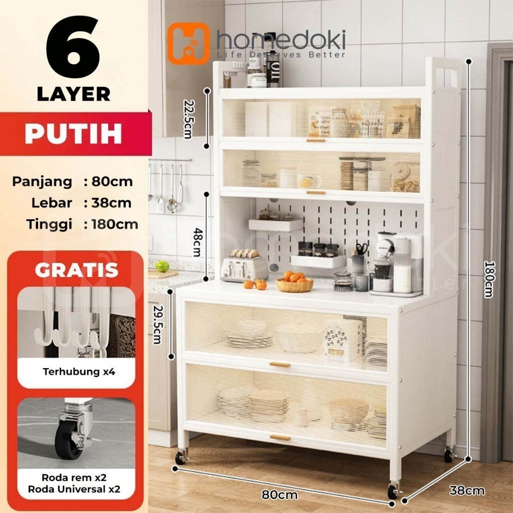 Pekanbaru Homedoki Lemari Dapur Minimalis/Rak Dapur/Lemari Piring/Rak Dapur Serbaguna/Rak Penyimpanan Dapur/Rak Piring Oven Microwave