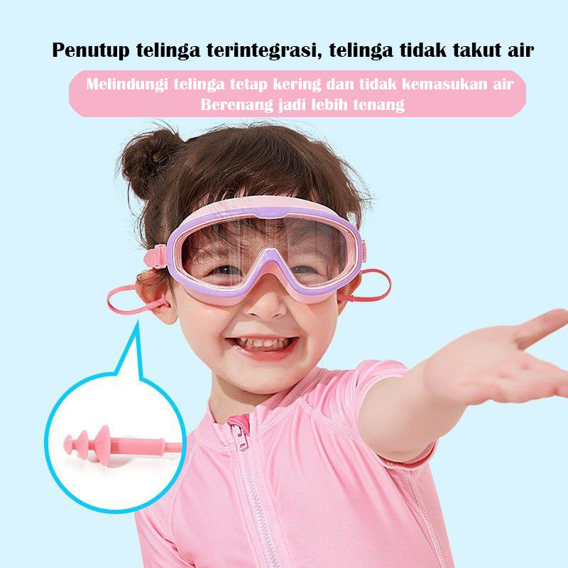 Kaca Mata Renang Anti Kabut Dengan Pelindung Telinga Anti Fog Kids Googles Snorkling 3 - 16 Tahun