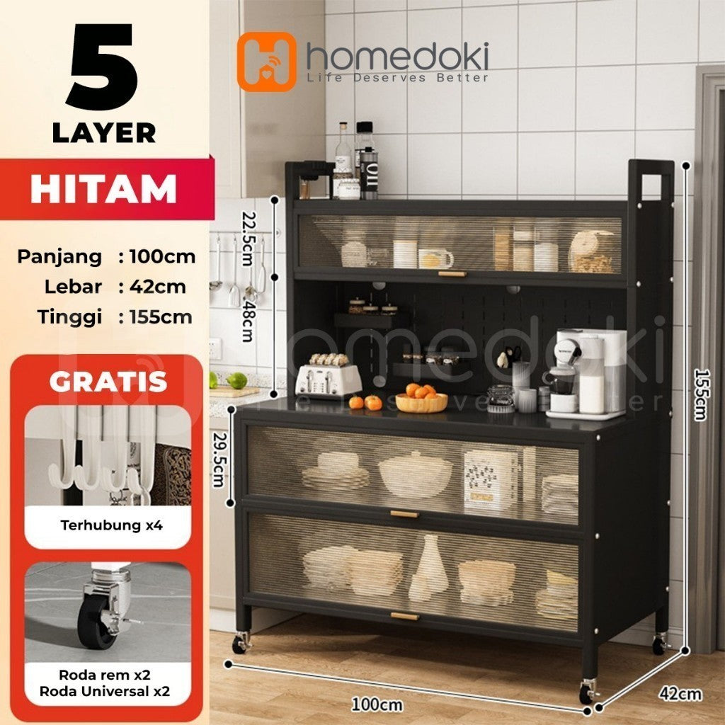 Pekanbaru Homedoki Lemari Dapur Minimalis/Rak Dapur/Lemari Piring/Rak Dapur Serbaguna/Rak Penyimpanan Dapur/Rak Piring Oven Microwave