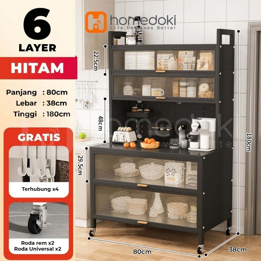 Pekanbaru Homedoki Lemari Dapur Minimalis/Rak Dapur/Lemari Piring/Rak Dapur Serbaguna/Rak Penyimpanan Dapur/Rak Piring Oven Microwave