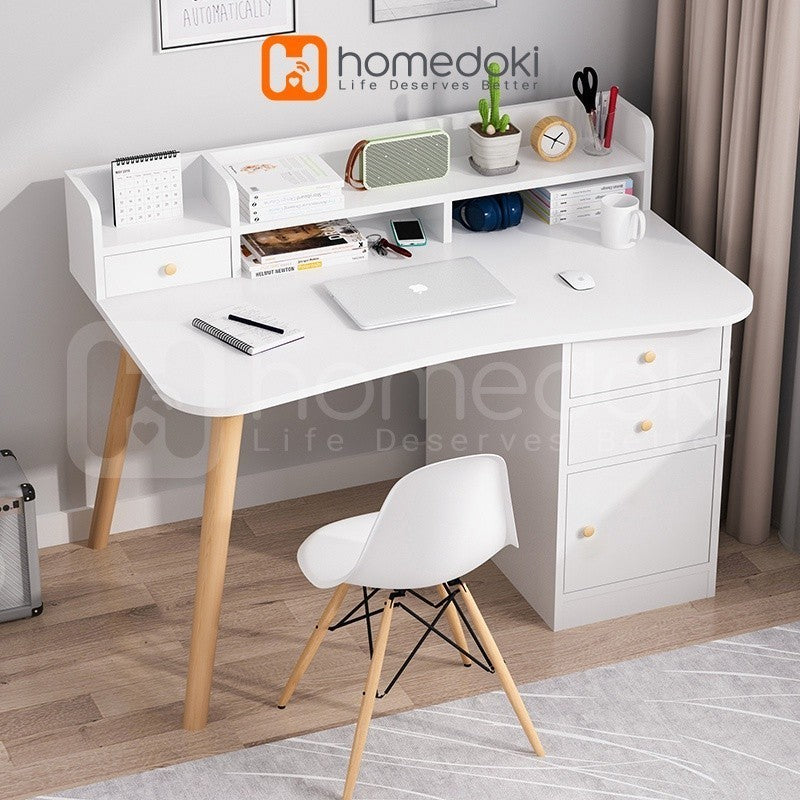 Pekanbaru Homedoki Meja Belajar / Meja Komputer / Meja Kerja Kayu / Meja Kantor / Meja Rias Minimalis/ Dengan Laci Minimalis