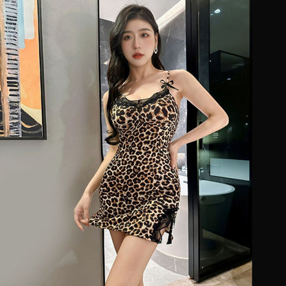 Pekanbaru Lingerie Dress Set D-102  Motif Leopard Baju Tidur Wanita
