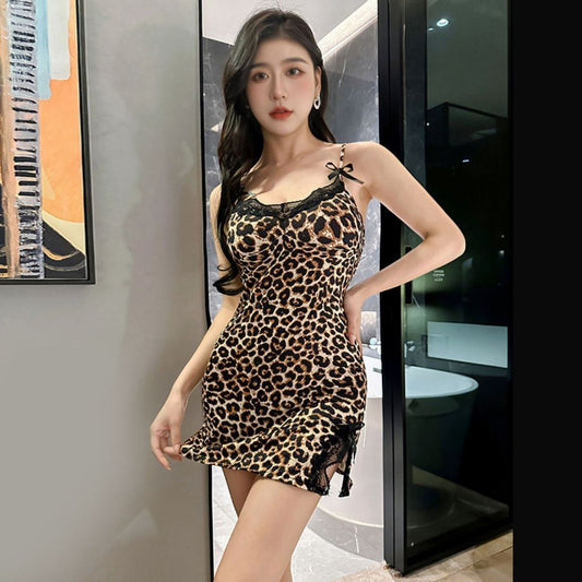 Pekanbaru Lingerie Dress Set D-102  Motif Leopard Baju Tidur Wanita