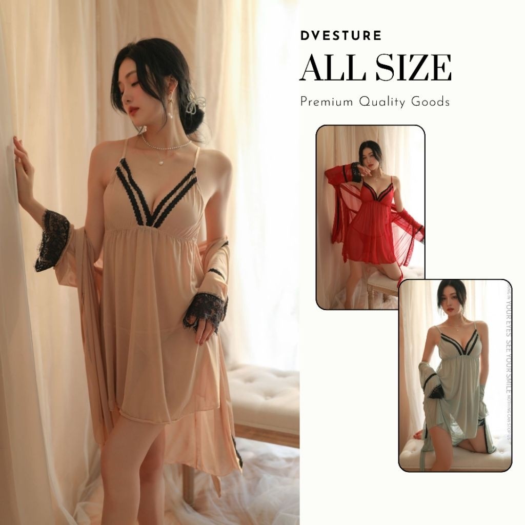Pekanbaru Lingerie Kimono Dress Set D-22 All In One Plus Belt