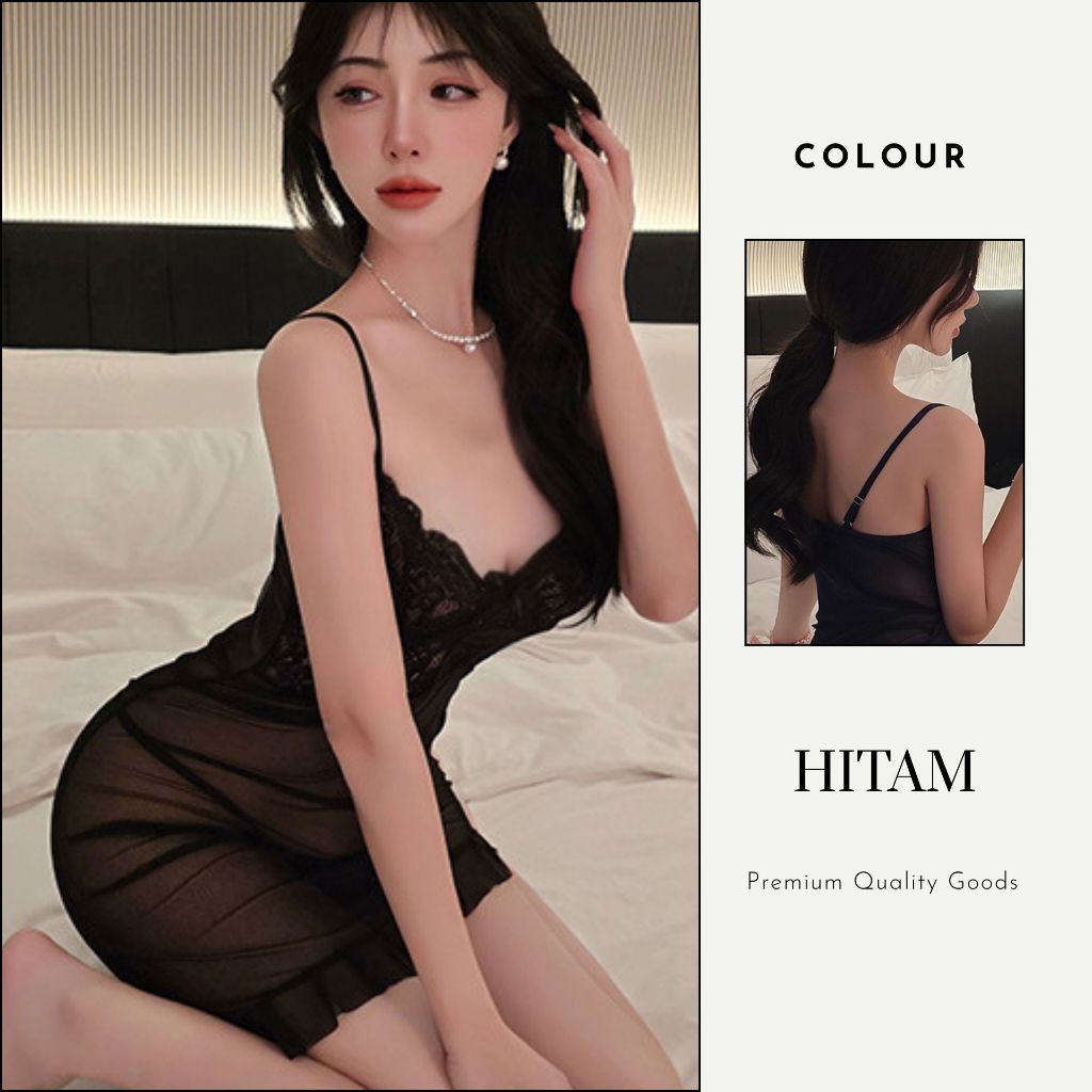 Pekanbaru Lingerie Dress Set D 170 Renda, Kawat Penyangga, Tali Bahu Berkerut