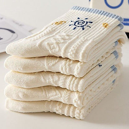 [littlecrab] Kaos Kaki Rajut Biru Base Putih Cream White Knit Blue Love Bear Sun Import Sock High Quality Korean Style
