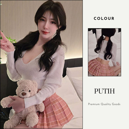 Pekanbaru Lingerie Set Atasan Dan Rok D 169 Kotak-Kotak Sweater Gaya Siswa