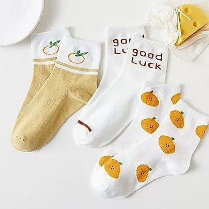 [littlecrab] Kaos Kaki Orange White Kaos Kaki Jeruk Oren Jingga Putih Kaos Kaki Panjang Cute Orange Women Socks Kaos Kaki Berkualitas High Quality Sock Korean Style