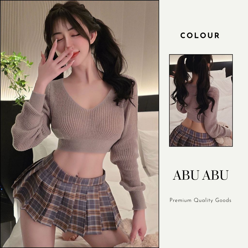 Pekanbaru Lingerie Set Atasan Dan Rok D 169 Kotak-Kotak Sweater Gaya Siswa