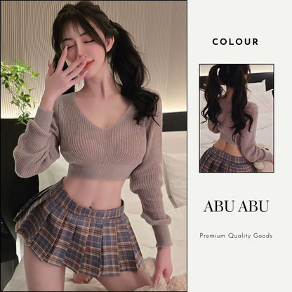 Pekanbaru Lingerie Set Atasan Dan Rok D 169 Kotak-Kotak Sweater Gaya Siswa