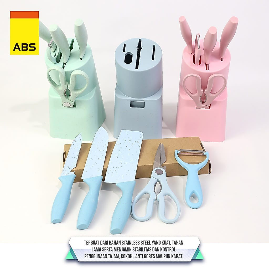 (pisau + wadah)Pisau Keramik jerami 6 pcs + Wadah set 6 in 1 / Kitchen Knife dengan wadah berkualitas