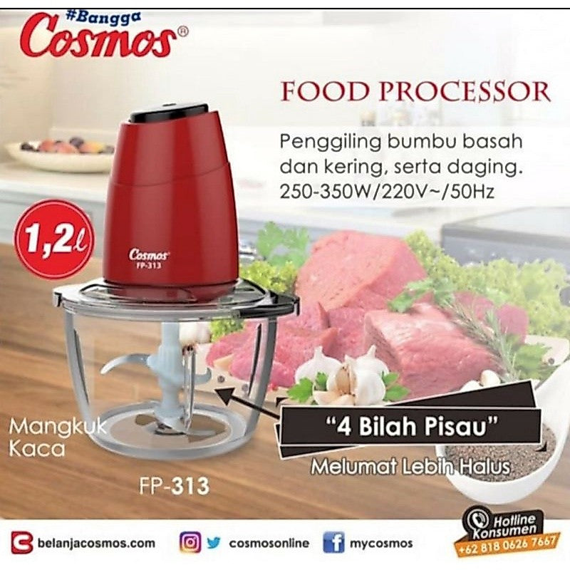 Pekanbaru Cosmos Food Processor 1.2L- Fp 313 Chopper Cosmos - Penggiling Bumbu Dan Daging