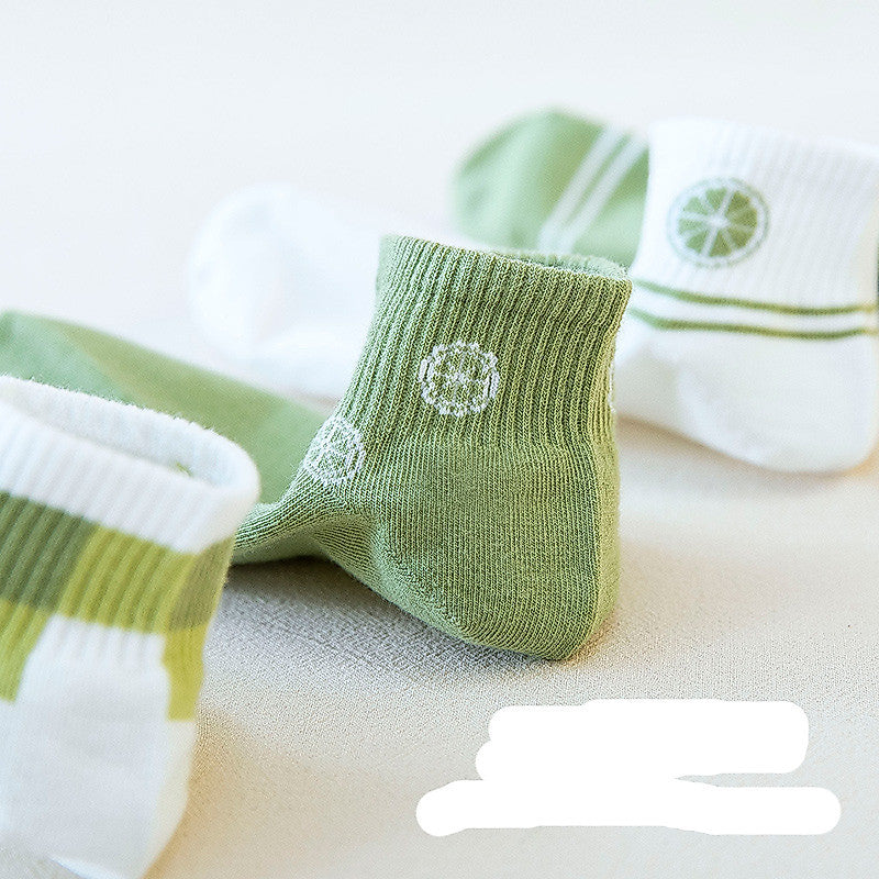 [littlecrab] Kaos Kaki Hijau Lime Green White Women Socks Import Kaos Kaki Unik Lucu Berkualitas