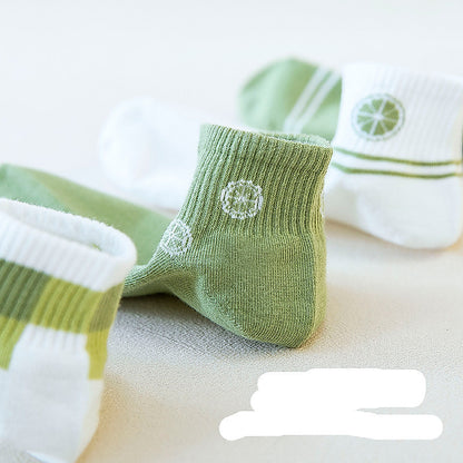 [littlecrab] Kaos Kaki Hijau Lime Green White Women Socks Import Kaos Kaki Unik Lucu Berkualitas
