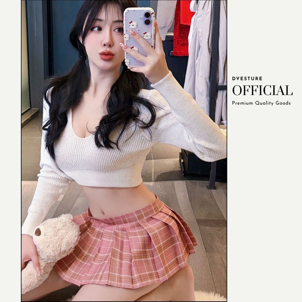 Pekanbaru Lingerie Set Atasan Dan Rok D 169 Kotak-Kotak Sweater Gaya Siswa