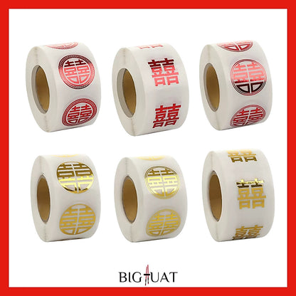 [littlecrab] Sticker Roll Shuang Xi Wedding 500pcs Mini Kondangan Chinese Party Tempelan Buah Snack Teapai Sangjit