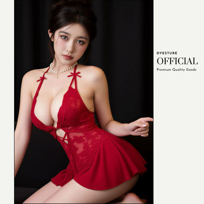 Pekanbaru Lingerie Dress Set D-179 Halter Neck Transparan Renda Nyaman Dipakai