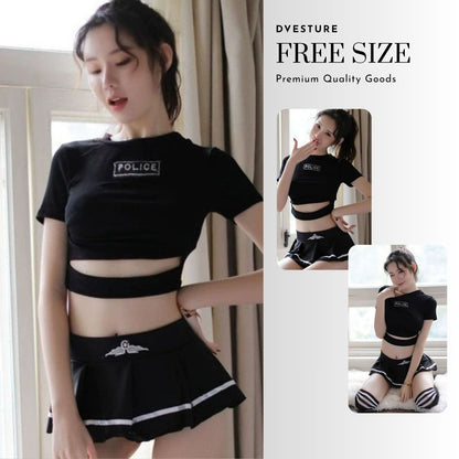 Pekanbaru Lingerie Set D-131 Cosplay Atasan Dan Rok Plus Stocking Seragam Polisi Cantik