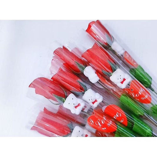 Pekanbaru Bunga Valentine / Bunga Hari Guru / Bunga Mawar Setangkai + Teddy Bear / Bunga Rose 1 Kuntum