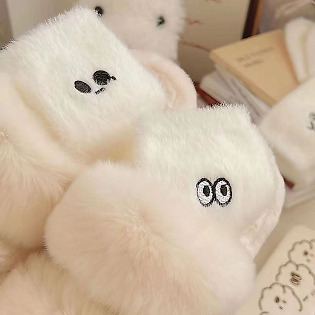 [littlecrab] Kaos Kaki Bulu Bahan Tebal Putih Aesthetic Simple Elegan Emoji Fluffy Socks Berkualitas