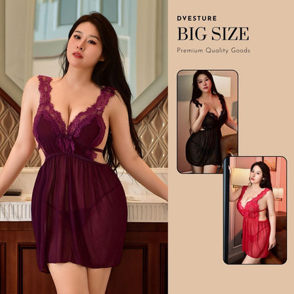 Pekanbaru Lingerie Dress Set D-06 Big Size V Back Baju Tidur Dinas Wanita
