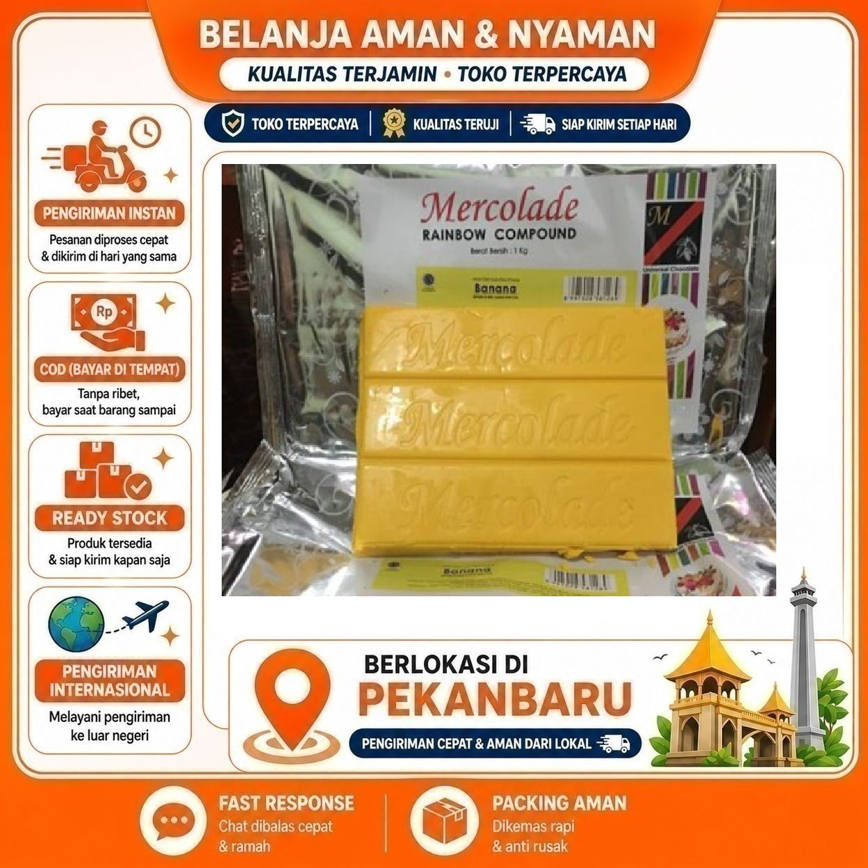 [SDW] pekanbaru/Mercolade Banana 1 Batang Rainbow Compound Potongan Rasa Pisang Bahan Dekorasi Kue