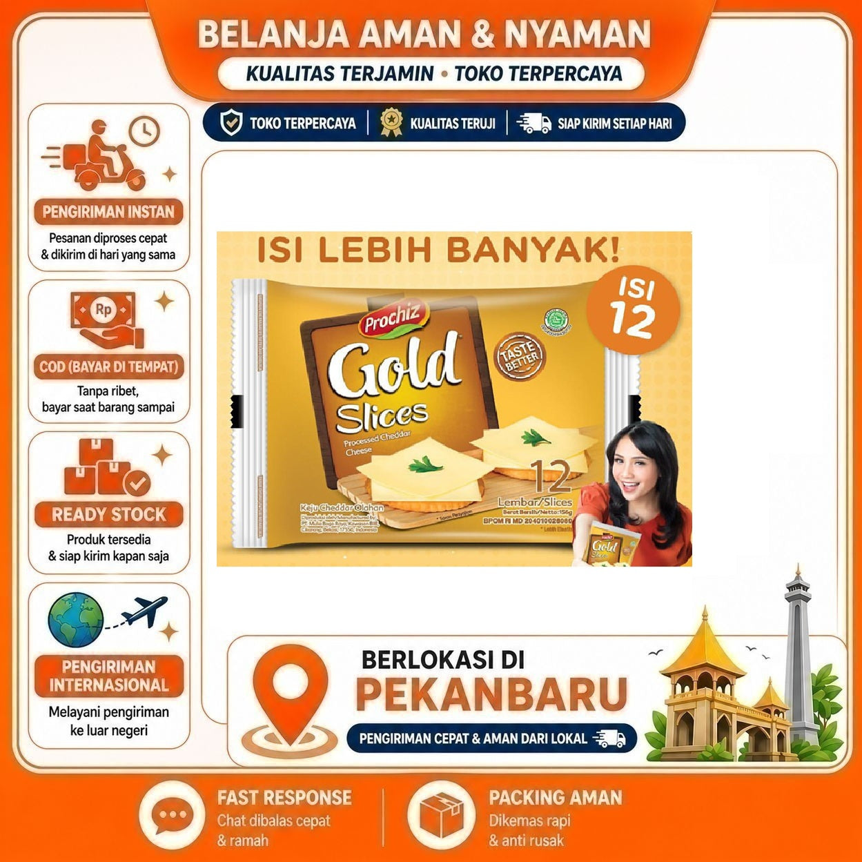 [SDW] pekanbaru/12 Lembar Prochiz Gold Cheddar Cheese Processed Taste Better Keju Cedar Olahan Halal
