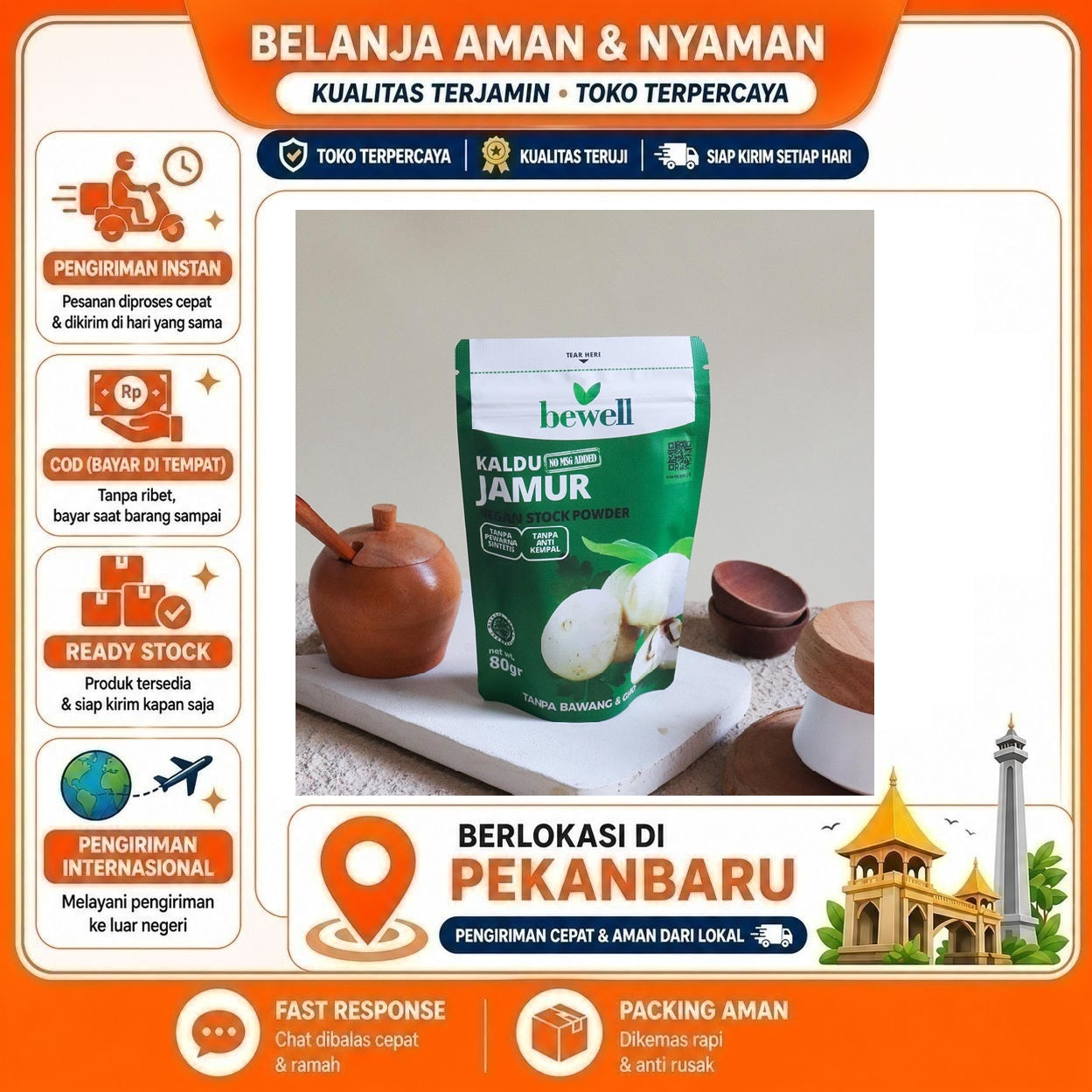 [SDW] pekanbaru/80 Gram Bewell Kaldu Jamur Vegan Tanpa Bawang & GMO No MSG Added Mushroom Powder 80g