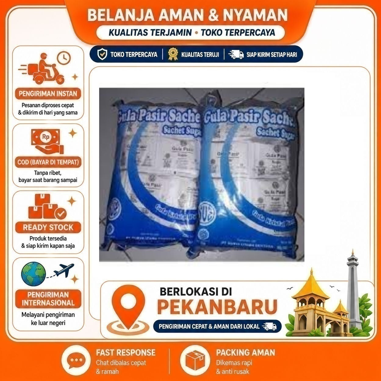 [SDW] pekanbaru/8 Gram x 250 Pcs Gula Pasir Sachet Sugar Sachet Gula Saset Bahan Makanan & Minuman