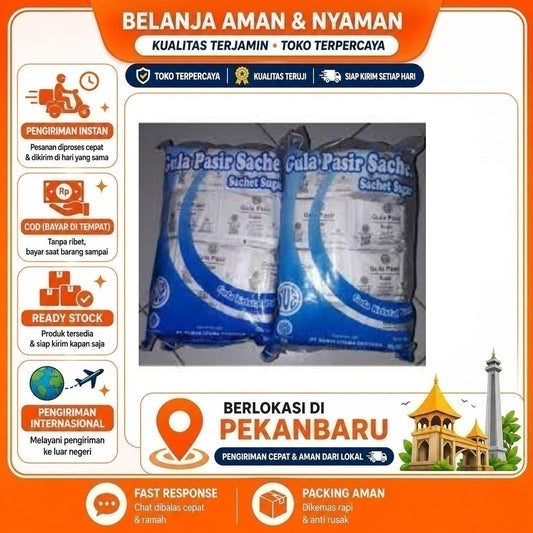 Pekanbaru 8 Gram x 250 Pcs Gula Pasir Sachet Sugar Sachet Gula Saset Bahan Makanan & Minuman