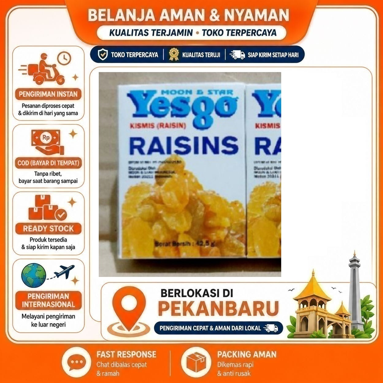[SDW] pekanbaru/42.5 gr Yesgo Kismis Kuning Yellow Raisin Seedless Raisins Moon & Star Halal Sehat