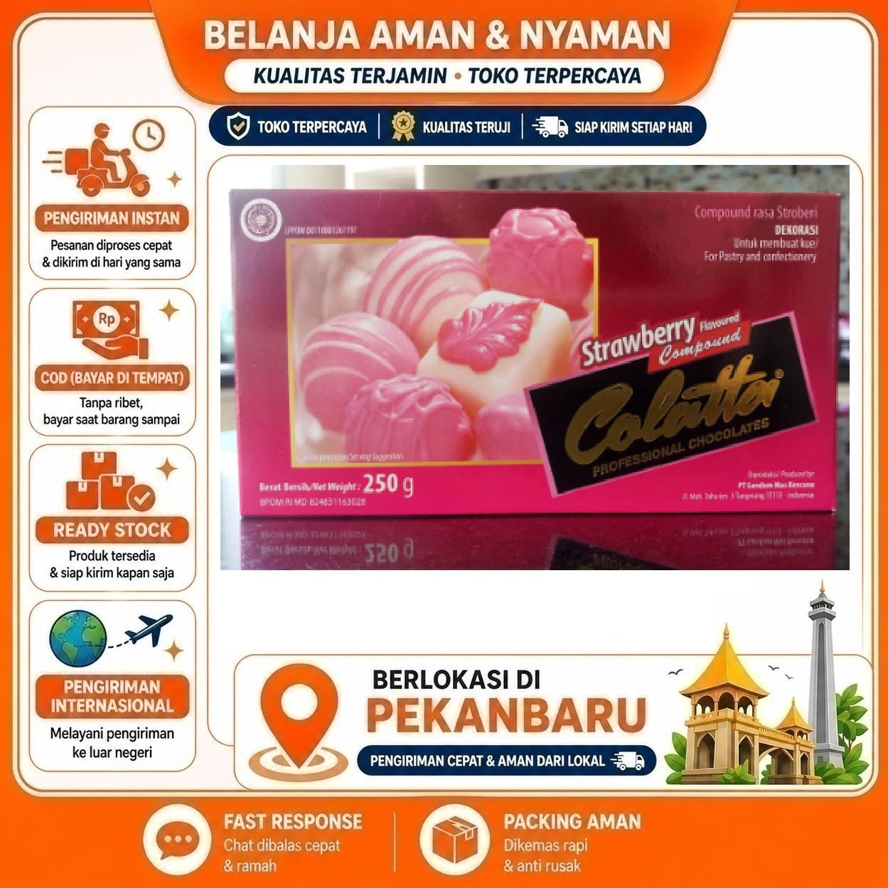 [SDW] pekanbaru/250 Gram Colatta Strawberry Flavoured Compound Rasa Stroberi Bahan Dekorasi Kue Cake